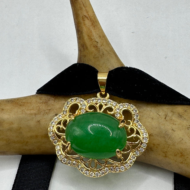 Vintage Green Jade Deco Choker Necklace - Golden Bronze
