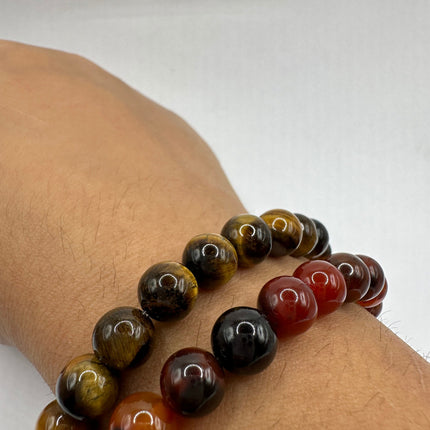 Stretch Beaded Bracelets | Set of 2 | Tigers Eye Carnelian Bead Bracelet | Everyday Wear for Him Her Anyone