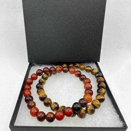 Stretch Beaded Bracelets | Set of 2 | Tigers Eye Carnelian Bead Bracelet | Everyday Wear for Him Her Anyone