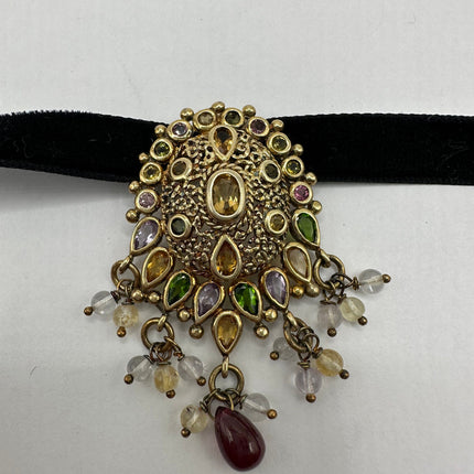 Vintage Watermelon Tourmaline Choker Golden 925 Sterling Silver Necklace