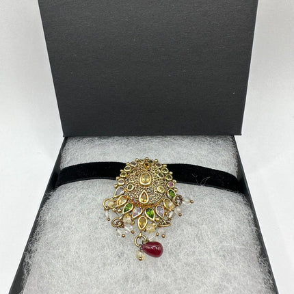 Vintage Watermelon Tourmaline Choker Golden 925 Sterling Silver Necklace