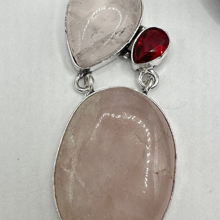 Vintage Pink Rose Quartz Choker Silver Necklace