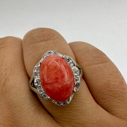 Vintage Pink Rhodochrosite Lucky Cocktail Ring