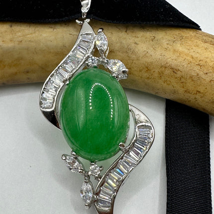 Vintage Green Jade Deco Choker Necklace - Silver Bronze