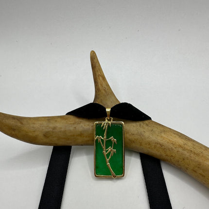 Vintage Green Jade Deco Choker Necklace - Golden Bronze
