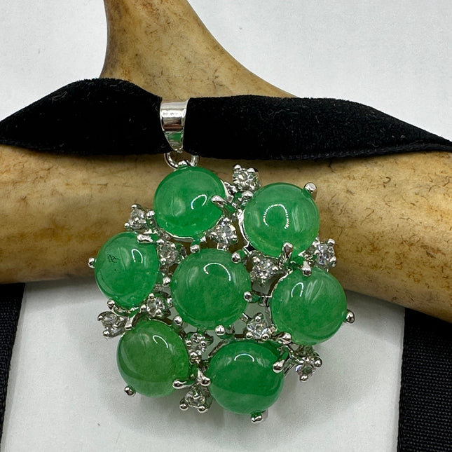 Vintage Green Jade Deco Choker Necklace - Silver Bronze