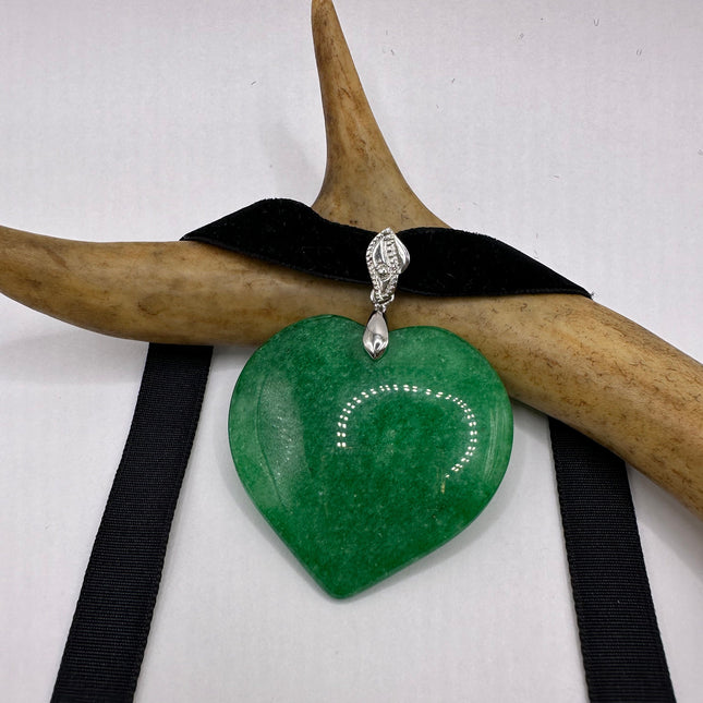 Vintage Green Jade Deco Choker Necklace - Silver Bronze