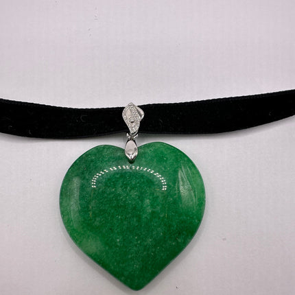 Vintage Green Jade Deco Choker Necklace - Silver Bronze