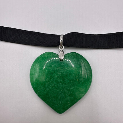 Vintage Green Jade Deco Choker Necklace - Silver Bronze