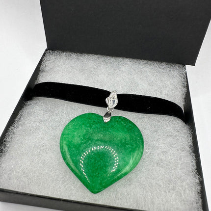 Vintage Green Jade Deco Choker Necklace - Silver Bronze
