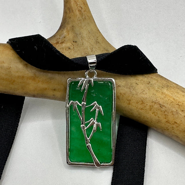 Vintage Green Jade Deco Choker Necklace - Silver Bronze