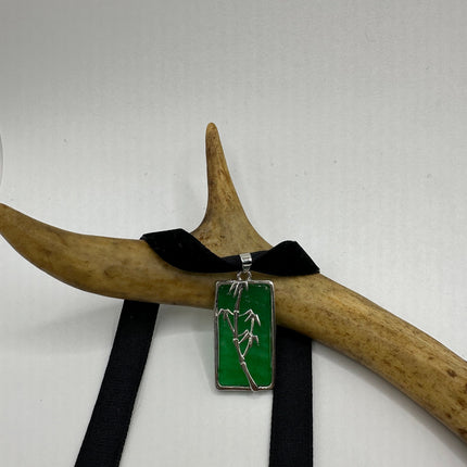 Vintage Green Jade Deco Choker Necklace - Silver Bronze