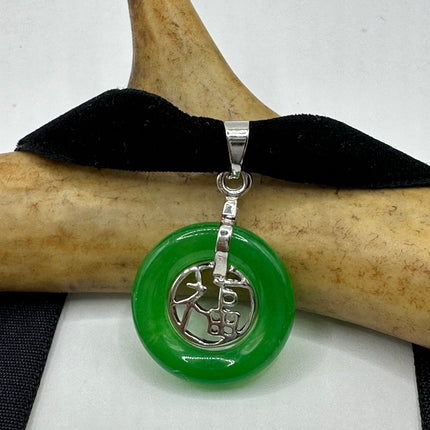 Vintage Green Jade Deco Choker Necklace - Silver Bronze
