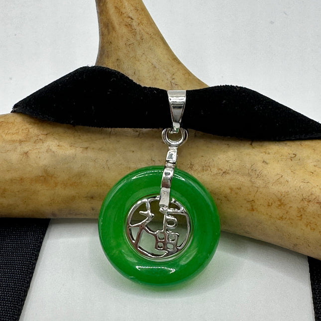 Vintage Green Jade Deco Choker Necklace - Silver Bronze
