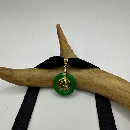 Vintage Green Jade Deco Choker Necklace - Golden Bronze