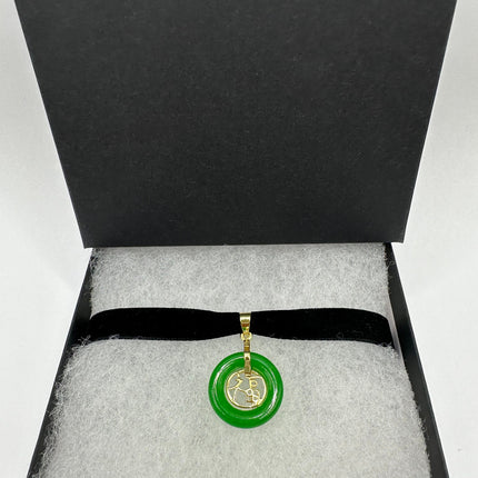 Vintage Green Jade Deco Choker Necklace - Golden Bronze