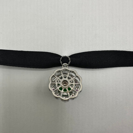 Vintage Green Jade Deco Choker Necklace - Silver Bronze