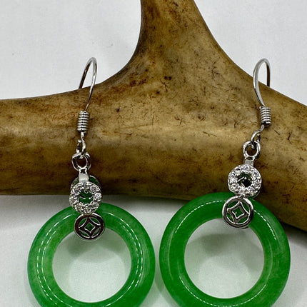 Vintage Green Jade Lucky Hoop Dangle Earrings