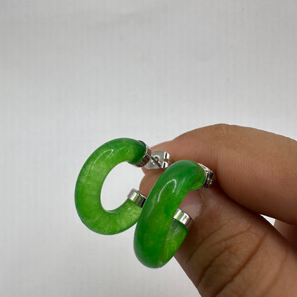 Vintage Green Jade Lucky Hoop Earrings