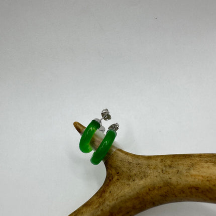 Vintage Green Jade Lucky Hoop Earrings