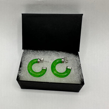 Vintage Green Jade Lucky Hoop Earrings