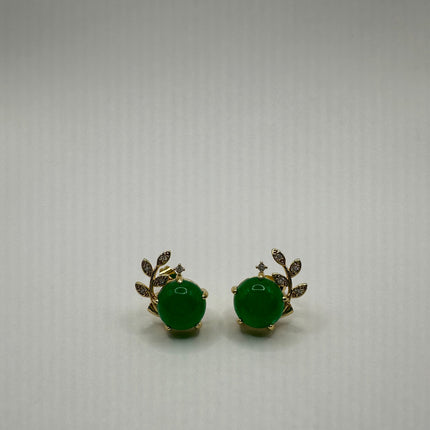 Vintage Gold Green Jade Lucky Stud Earrings
