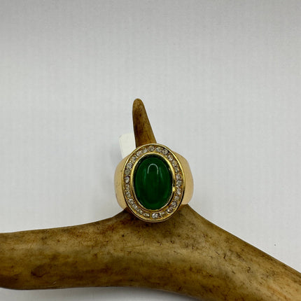 Vintage Gold Green Jade Lucky Cocktail Ring