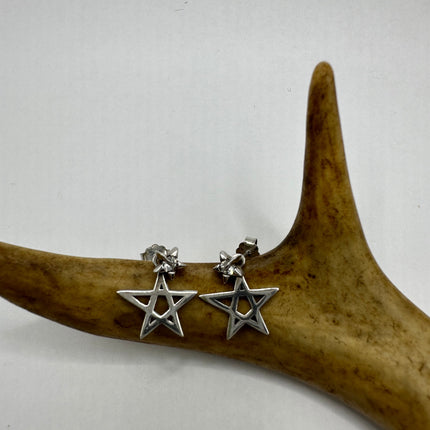 Vintage Silver Earrings | Star Dangle Deco Minimalist 925 Sterling Silver Earrings