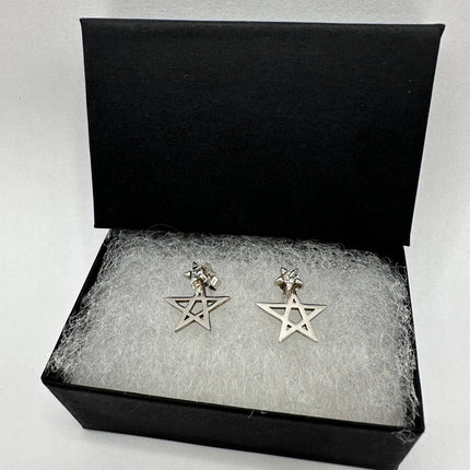 Vintage Silver Earrings | Star Dangle Deco Minimalist 925 Sterling Silver Earrings