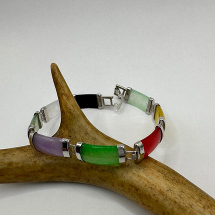 Vintage Mixed Gemstone Lucky Bracelet Silver Bronze