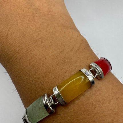 Vintage Mixed Gemstone Lucky Bracelet Silver Bronze