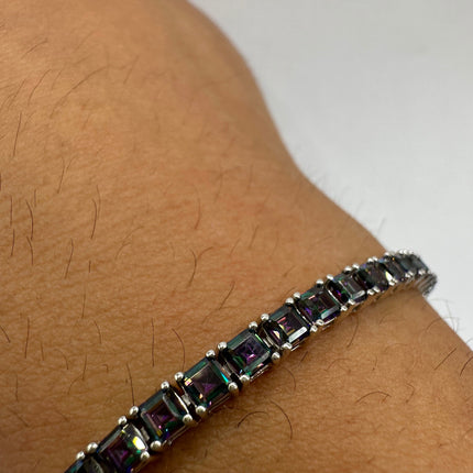 Vintage Silver Tennis Bracelet | Mystic Blue Topaz 925 Sterling Silver