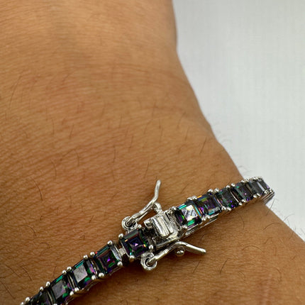 Vintage Silver Tennis Bracelet | Mystic Blue Topaz 925 Sterling Silver