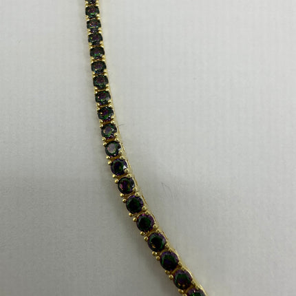 Vintage Gold Tennis Bracelet | Mystic Blue Topaz Gemstone Tiny Crystal Birthstone Golden 925 Sterling Silver Bracelet | Something Blue