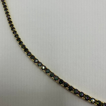 Vintage Gold Tennis Bracelet | Mystic Blue Topaz Gemstone Tiny Crystal Birthstone Golden 925 Sterling Silver Bracelet | Something Blue