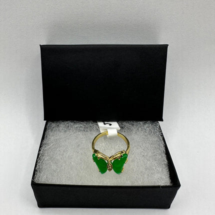 Vintage Gold Green Jade Butterfly Lucky Cocktail Ring