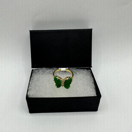 Vintage Gold Green Jade Butterfly Lucky Cocktail Ring