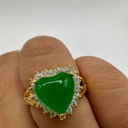 Vintage Gold Green Jade Lucky Cocktail Ring