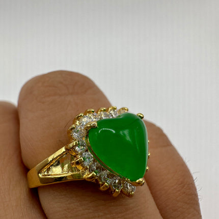 Vintage Gold Green Jade Lucky Cocktail Ring