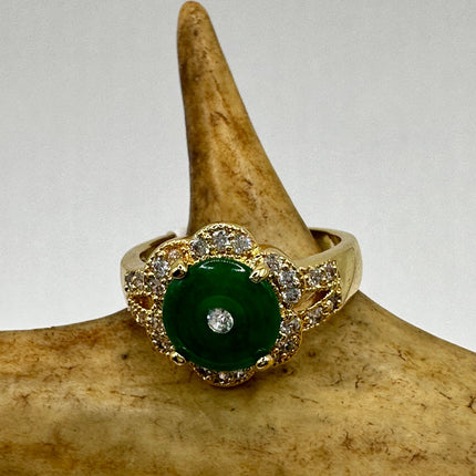 Vintage Golden Green Jade Lucky Cocktail Ring - Free Shipping from US