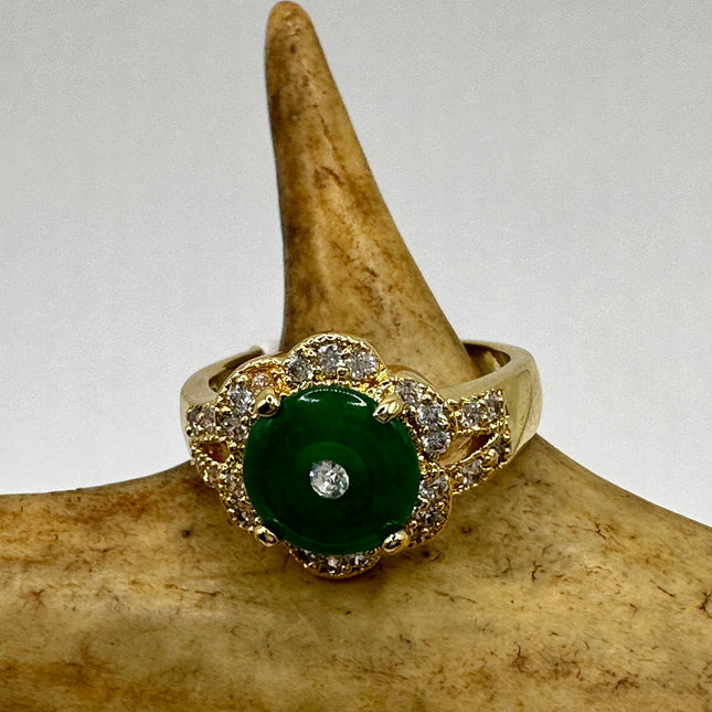 Vintage Golden Green Jade Lucky Cocktail Ring - Free Shipping from US
