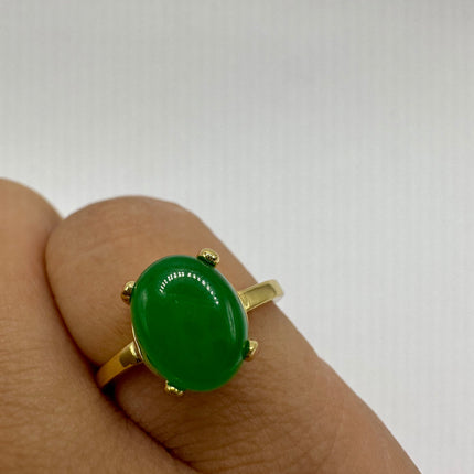 Vintage Gold Green Jade Lucky Cocktail Ring