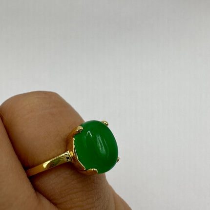 Vintage Gold Green Jade Lucky Cocktail Ring