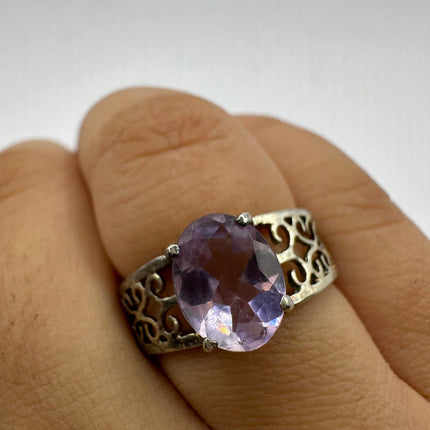 Vintage Purple Amethyst Ring Band 925 Sterling Silver