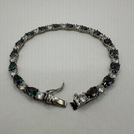 Vintage Silver Tennis Bracelet | Mystic Blue Topaz Crystal Diamond Cubic Zirconia 925 Sterling Silver