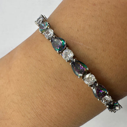 Vintage Silver Tennis Bracelet | Mystic Blue Topaz Crystal Diamond Cubic Zirconia 925 Sterling Silver