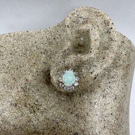 Vintage Silver Earrings | White Fire Opal Stud Button Earrings