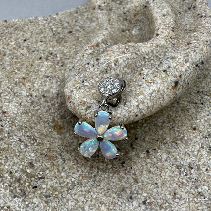Vintage Silver Stud Earrings | White Fire Opal Sapphire Gemstones Multi Stone Flower Cluster | 925 Sterling Silver Stud Drop Earrings