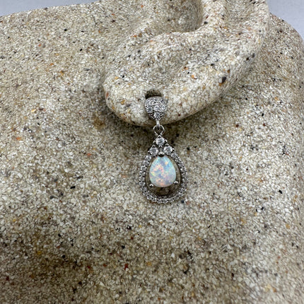 Vintage Silver Earrings | White Fire Opal Stud Button Earrings