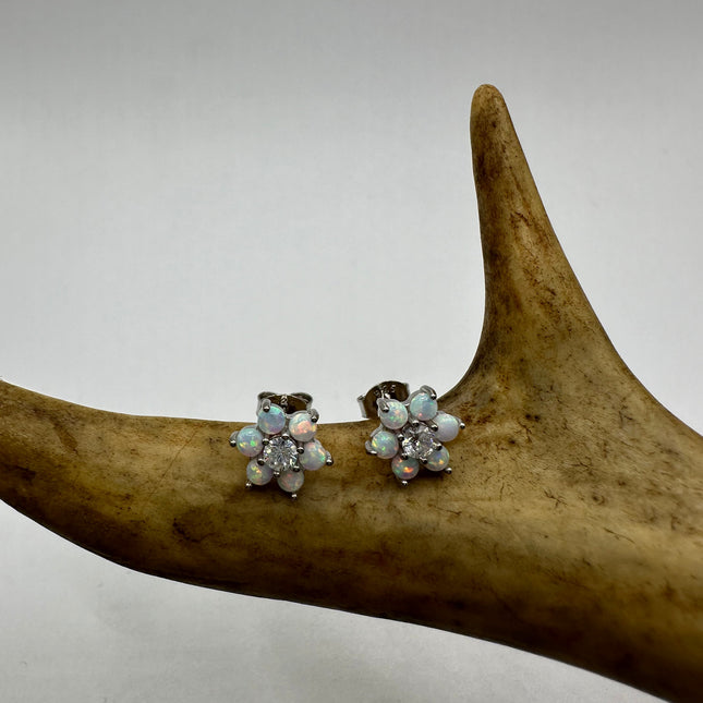 Vintage Silver Earrings – White Fire Opal Stud Buttons | 925 Sterling Silver-Earrings-TomWayne Jewelers